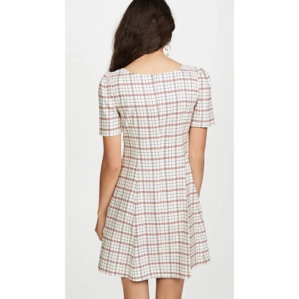 Nicholas Linen blend Button Front Check Mini Dress - Picture 3 of 12